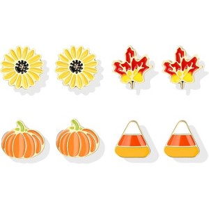 Fall Stud Earrings for Women - Pumpkin, Sunflower, Maple Leaf & Candy Corn Autumn Theme Jewelry for Thanksgiving - 1 of 4