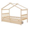 CAVINAS Twin/Full Size House Bed Frame with Drawers,Solid Wood Floor Bed for Kids Room,Bedroom - 3 of 4