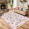 Indoor Farmhouse Bedroom Living Room Rugs, Washable Floral Print Non Slip Dining Room Carpet, Low Pile Accent Rugs - 2 of 4