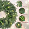24 Inch Real Norfolk Pine Wreath with Lights for Front Door Winter Decor Outdoor Indoor Xmas Wreath Large Green - 3 of 4