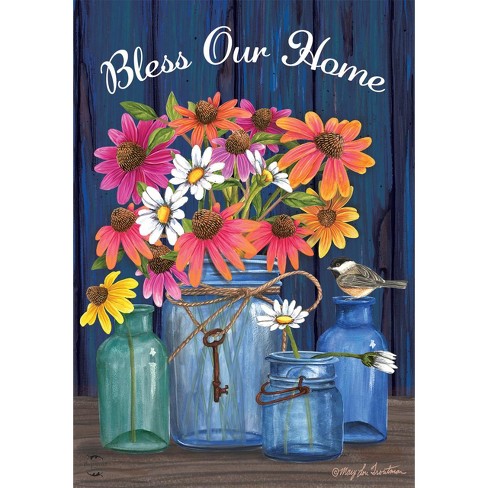 Bless Our Home Mason Jars Summer Garden Flag Floral 18" x 12.5" Briarwood Lane - image 1 of 4