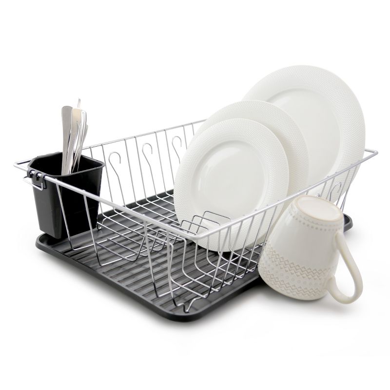 MegaChef 16 Inch Chrome Plated and Plastic Counter Top Drying Dish Rack in Black, 4 of 7