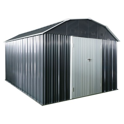NicBex 10x12 Ft Metal Outdoor Storage Shed with Lockable Doors and Arch Roof for Backyard,Garden,Patio,White+Black