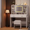 COZONY Vanity Sliding Desk with Mirror & Lights - Makeup Table with Stool, Charging Station, Drawers & Shelves for Bedroom - 2 of 4