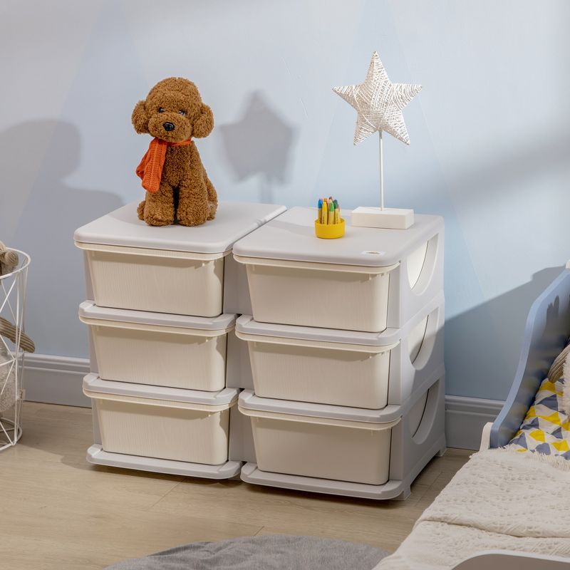 Qaba 3 Tier Kids Storage Unit with 6 Drawers Chest Toy Organizer Plastic Bins for Kids Bedroom Nursery Living Room for Boys Girls Toddlers, 2 of 7