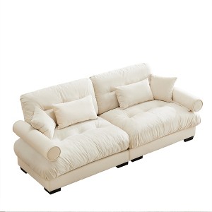 Dexmalle Modern Velvet Upholstered Sofa With Waist Pillows and Throw Pillows,Cream - 1 of 4