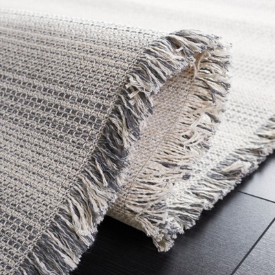 Ivory and Dark Grey Rectangular Flat Woven Synthetic Rug, 5' x 7'