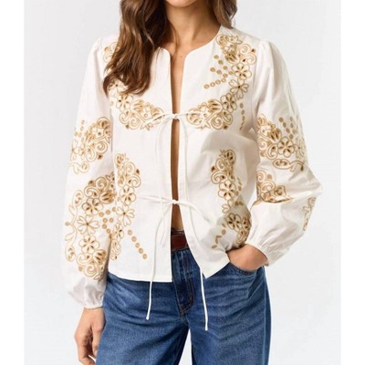 Women's Floral Embroidered Front Tie Top - lalavon
