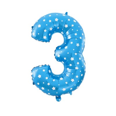 Unique Bargains Foil Number 3 Shape Balloon Helium Party Birthday Wedding Anniversary Festival Decor Blue 16"