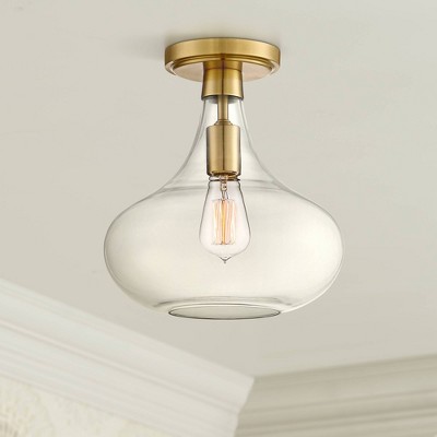 Warm Antique Brass and Clear Glass Semi-Flush Mount Ceiling Light
