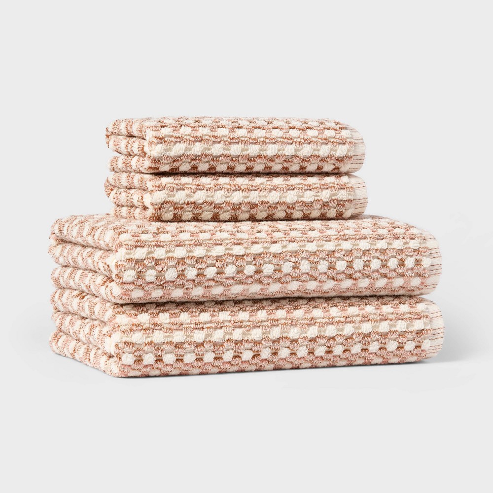 ONLY 1PC  Value Bathroom Towel Bundle Set (2 Bath + 2 Hand) Tan Pattern - Threshold™