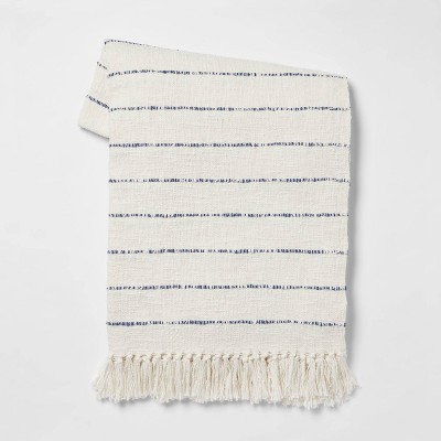 Cotton Woven Striped Throw Blanket with Frayed Edges Cream/Navy - Threshold™