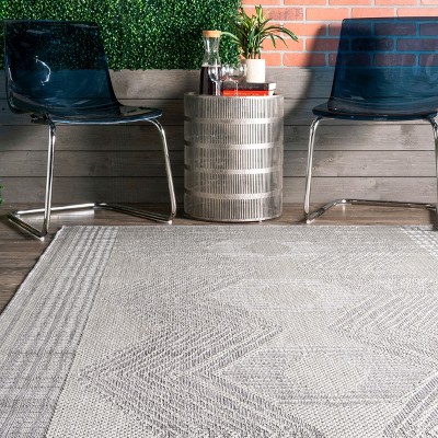 Light Grey Synthetic Flat Woven Square Indoor/Outdoor Rug