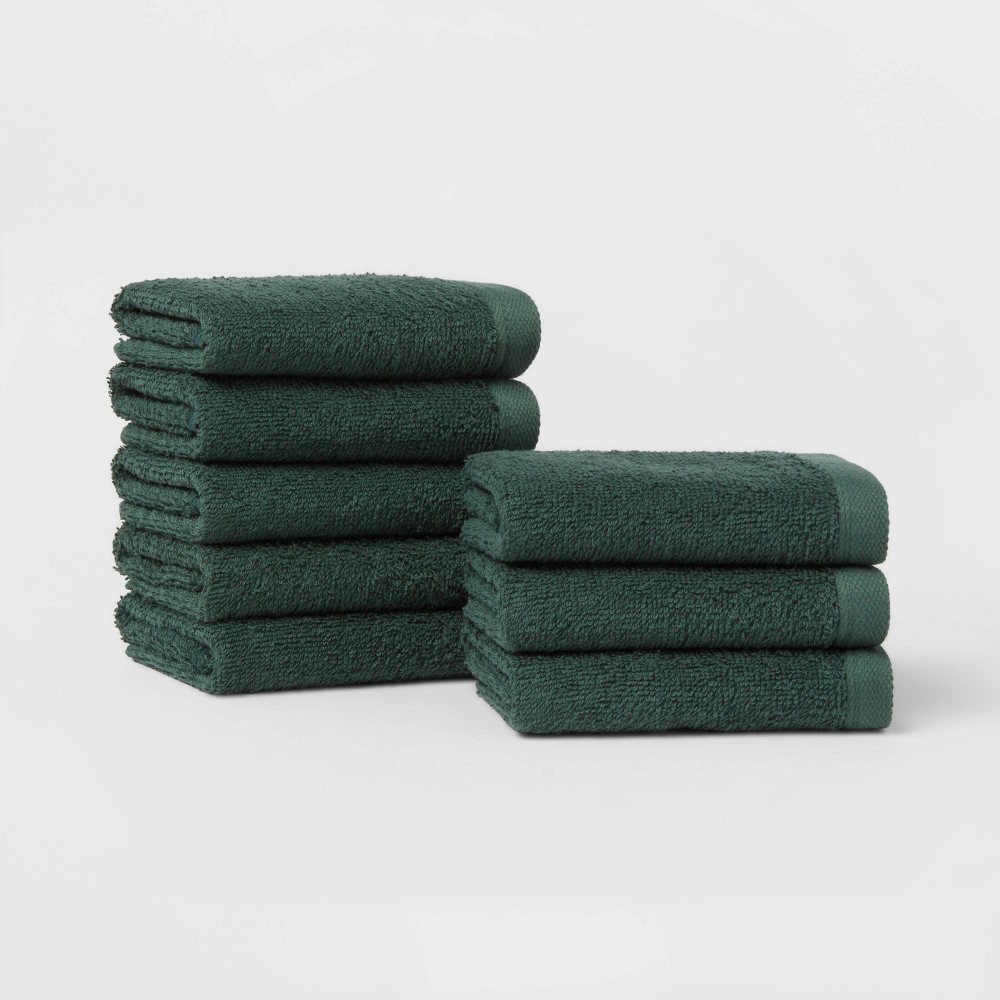 Photos - Towel 8pk Antimicrobial Washcloth Set Dark Green - Room Essentials™: Cotton Terry, Midweight, Machine Washable, Oeko-Tex Certified