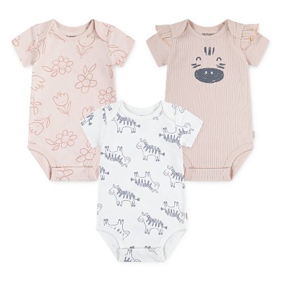 Huggies Baby Girls' Zebras 3pk Short Sleeve Bodysuit - Pink