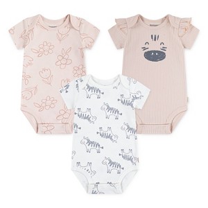 Huggies Baby Girls' Zebras 3pk Short Sleeve Bodysuit - Pink - 1 of 4