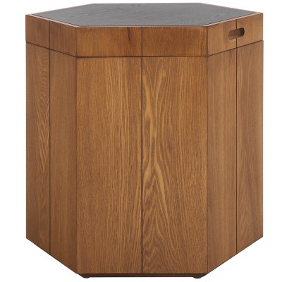 Rafaela 20" Walnut and Black Hexagon Storage Accent Table