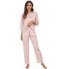 cheibear Womens Satin Sleepwear Lounge with Pants Nightwear 3/4 Sleeves Pajama Set - 2 of 4