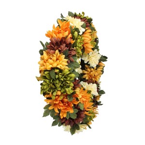 Northlight Floral Chrysanthemum Artificial Fall Harvest Wreath - 19.5" - 1 of 3
