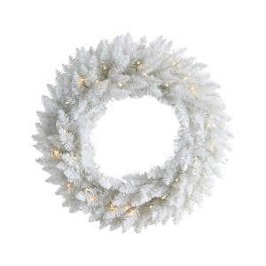 Nearly Natural 24-in White Colorado Spruce Artificial Christmas Wreath with 179 Bendable Branches and 35 Warm LED Lights - 1 of 2