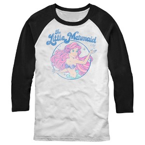 Men's The Little Mermaid Distressed Title and Ariel Baseball Tee - 1 of 4