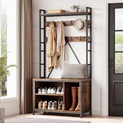 Hall Tree with Storage Bench & Coat Rack, Modern 5-in-1 Entryway Organizer with 17 Hooks, 2 Drawers & Shoe Storage, Freestanding Furniture