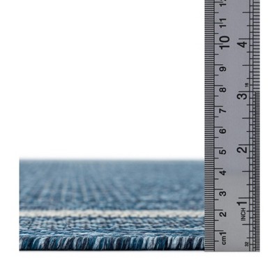 Blue Square Synthetic Flat Woven Outdoor Rug