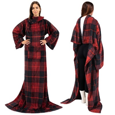 PAVILIA Fleece Wearable Blanket with Sleeves, Warm Cozy Soft Functional Lightweight Sleeved Throw Adults Men Women