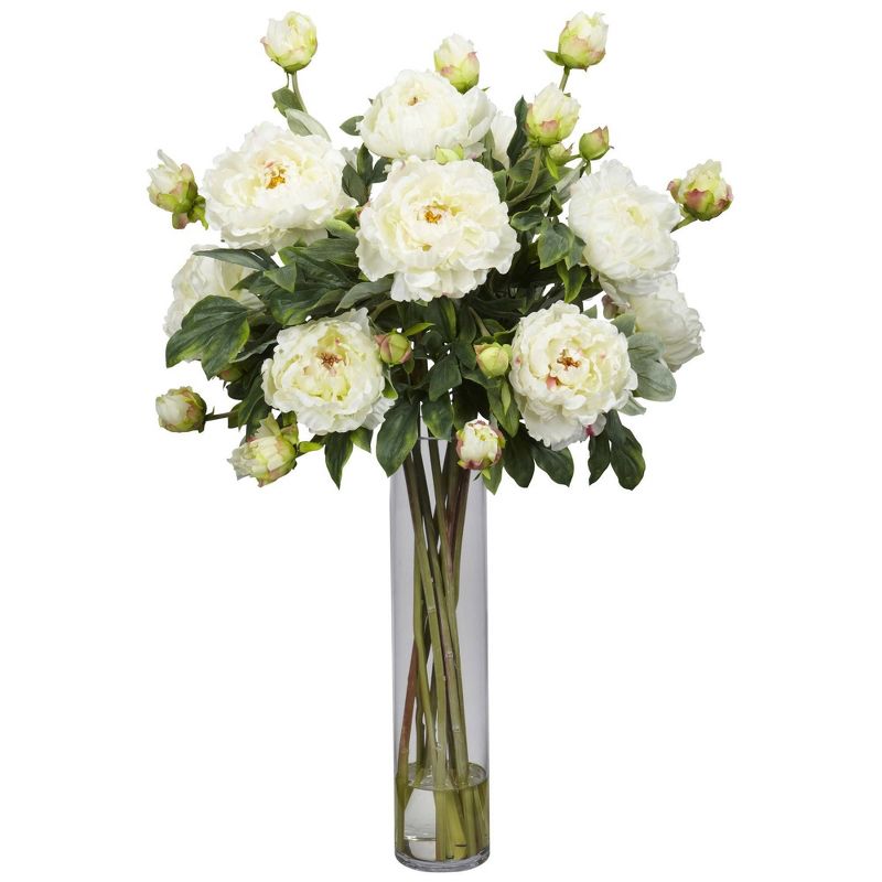 Nearly Natural 32-in Peony with Cylinder Silk Flower Arrangement, 1 of 4