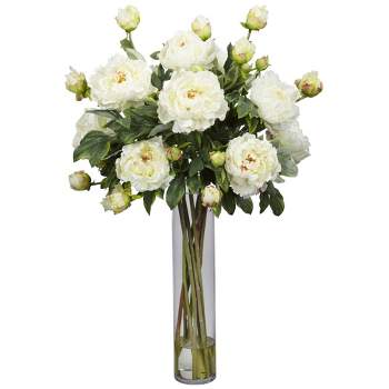 Nearly Natural 32-in Peony with Cylinder Silk Flower Arrangement