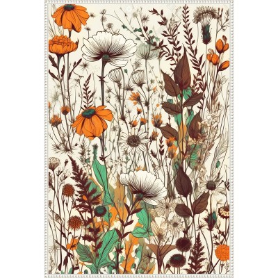 Large Beaded Perimeter Framed Canvas Wall Art in Orange and Green