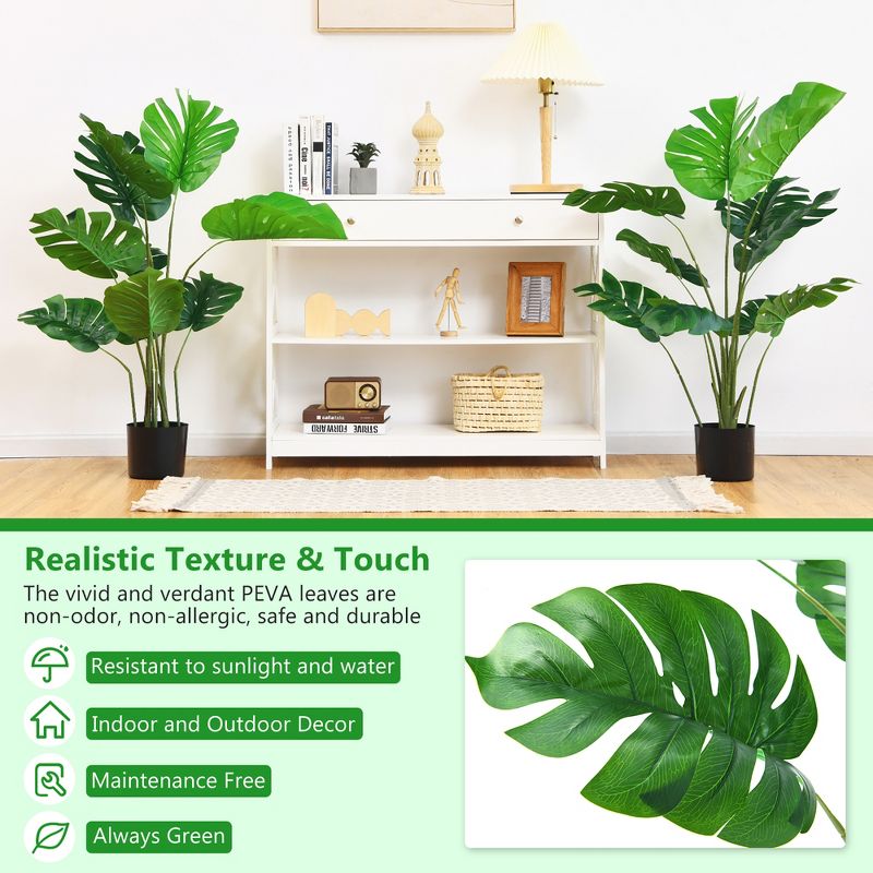 Costway 4FT Artificial Monstera Deliciosa Plant Palm Tree w/ Cement-Filled Pot Indoor Outdoor, 4 of 9