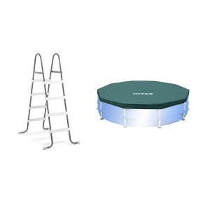 Intex Pool Ladder for 48 Inch Wall Pools & 15' Pool Debris Cover w/ Drain Holes - 1 of 4
