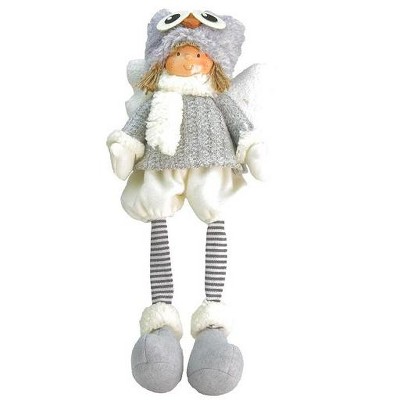 Northlight 21" Gray Sitting Boy Angel with Dangling Legs and Owl Hat Tabletop Figurine