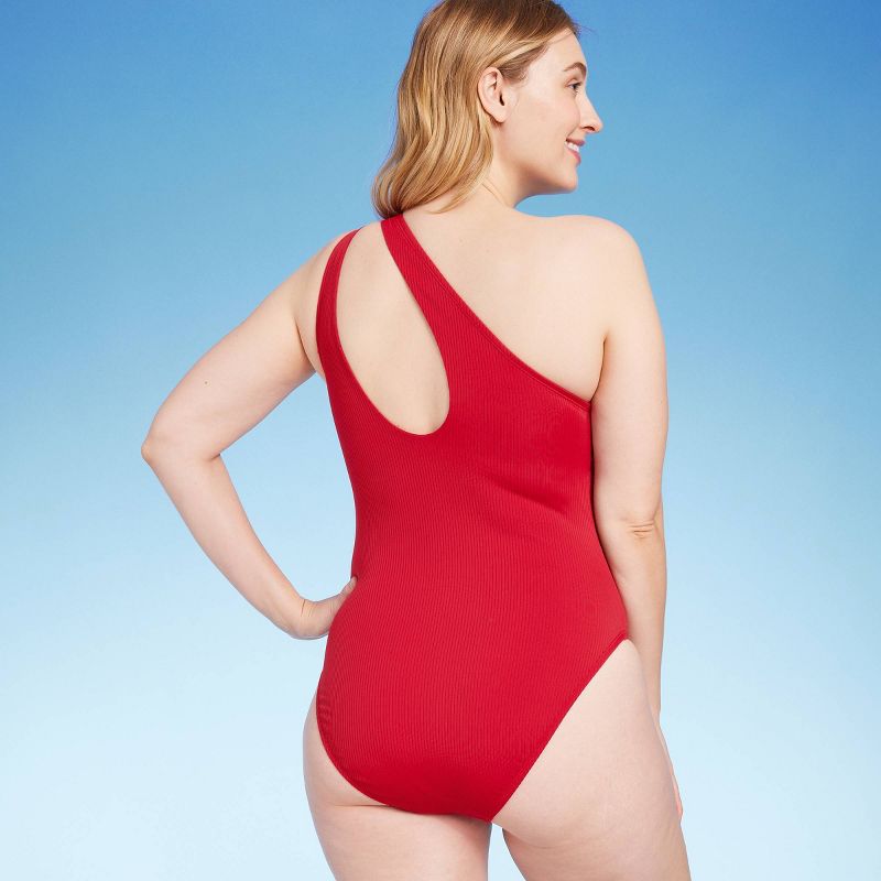 Women's One Shoulder Asymmetrical Cut Out One Piece Swimsuit - Shade & Shore™ Berry Red, 5 of 8