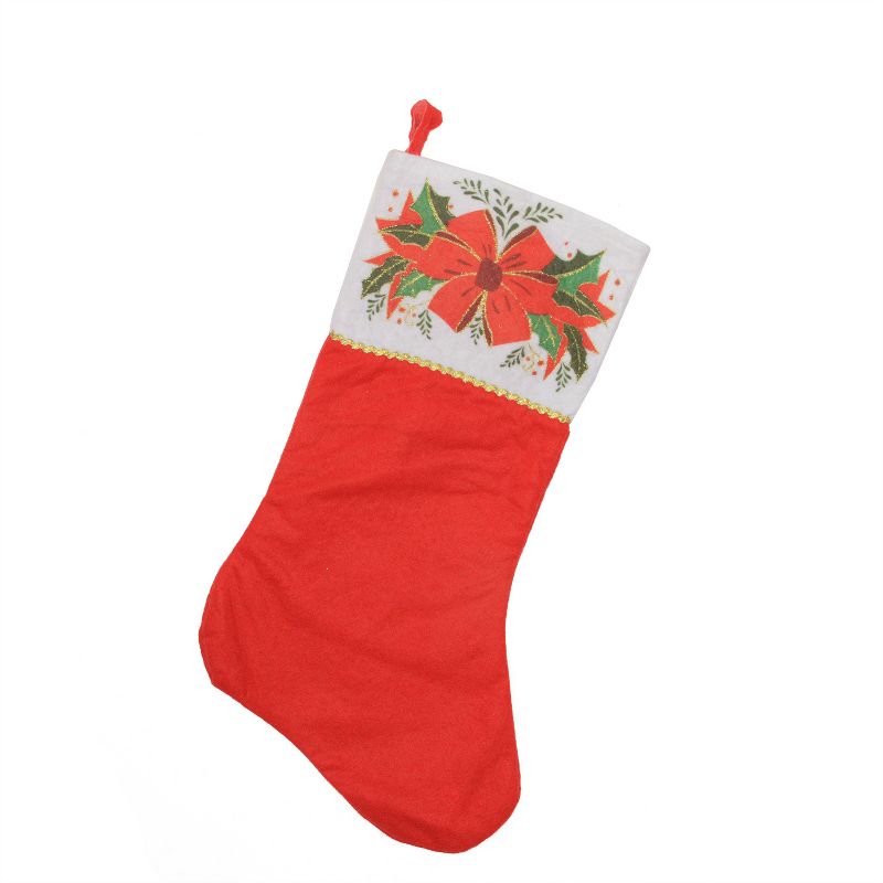 Northlight 19" Traditional Red and White Mistletoe Bow Cuff Christmas Stocking, 1 of 3