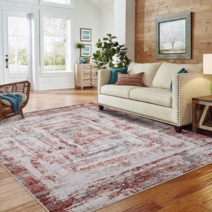 Washable Runner Rug - Modern Abstract, Non-Slip, Stain-Resistant, Low Pile, Distressed, Hallway or Entryway - 1 of 4