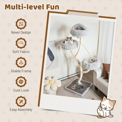 Gray 70'' Multi-Level Cat Tree Tower with Plush Perches and Sisal Posts