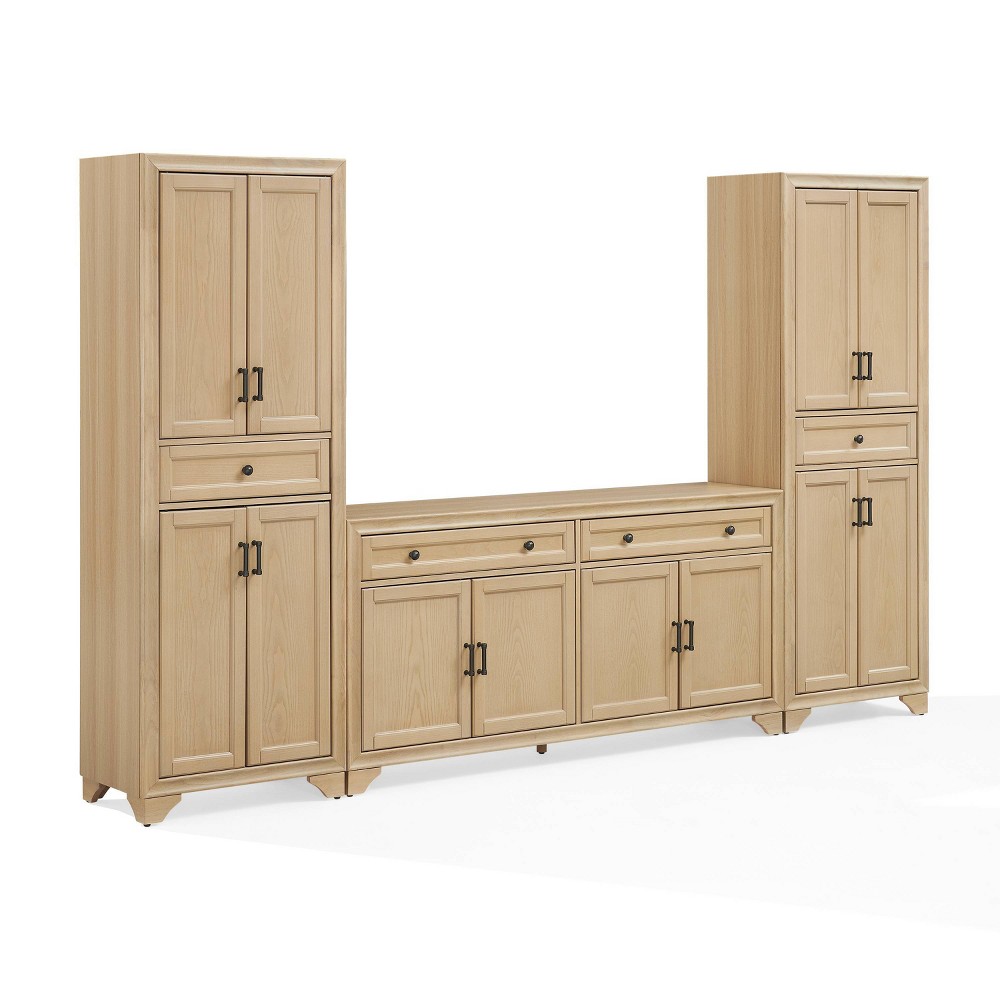 Crosley Tara 3Piece Entertainment Center Sideboard & 2 Pantries Natural