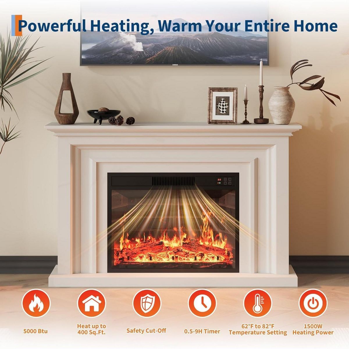 Garvee 23" Electric Fireplace, Recessed, 750/1500W, Remote & Touch Control, Timer, 12 Flame - thumbnail 3