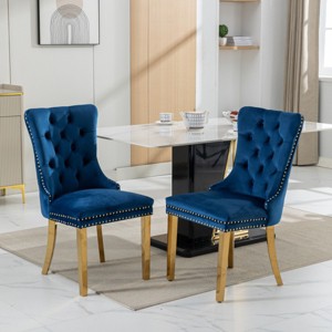 Modern Velvet Tufted Dining Chair Set of 2 with Nailhead Trim and Golden Metal Legs for Dining Room-Baofuwish - 1 of 4