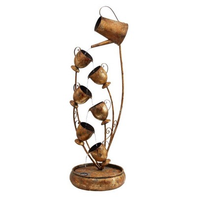 Garden Tea Party Cascading Metal Illuminated Sculptural Fountain - Acorn Hollow