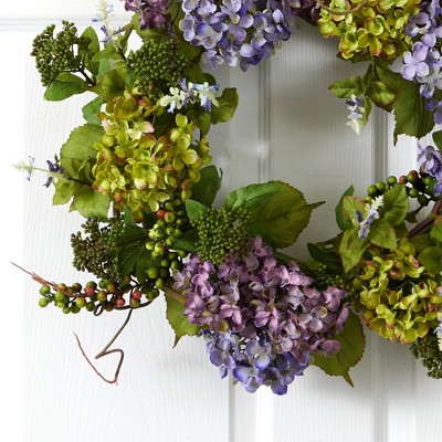 24-Inch Multicolor Artificial Hydrangea Floral Wreath