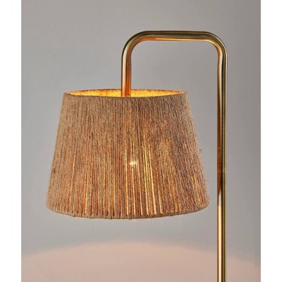 Antique Brass Arc Floor Lamp with Light Brown Rope Shade