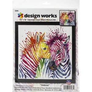 Design Works Counted Cross Stitch Kit 12"X12"-Colorful Zebras - 1 of 3