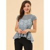 INSPIRE CHIC Women's Lace High Low Hem Cap Sleeves Peplum  Blouse - 3 of 4