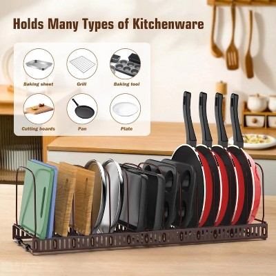 LunaLulinlk Cutting Board Organizer Rack, Expandable Pot and Pan Organizer Rack for Cabinet, Bronze