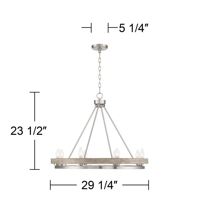 Possini Euro Design Brushed Nickel Graywood Wagon Wheel Chandelier 29 1/4" Wide Farmhouse Rustic 8-Light Fixture Dining Room Kitchen Island Entryway, 4 of 10