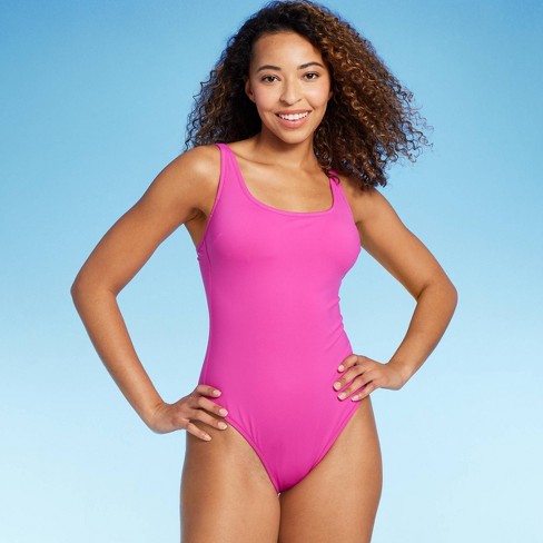 Women's Shirred Ribbed Bandeau Cheeky One Piece Swimsuit - Shade
