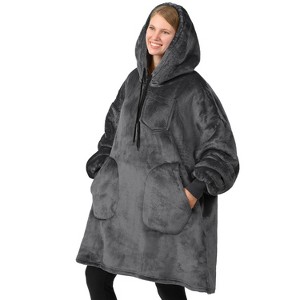 PAVILIA Wearable Blanket Hoodie Adults, Faux Shearling Cozy Oversized Hooded Sweatshirt, Warm Fleece Two Pockets - 1 of 4